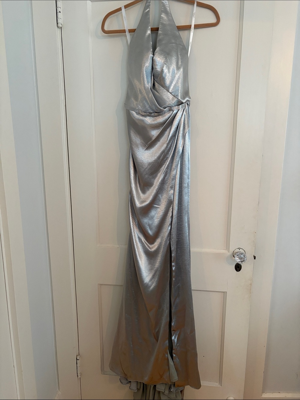 Terani Couture Silver Metallic Halter Gown
